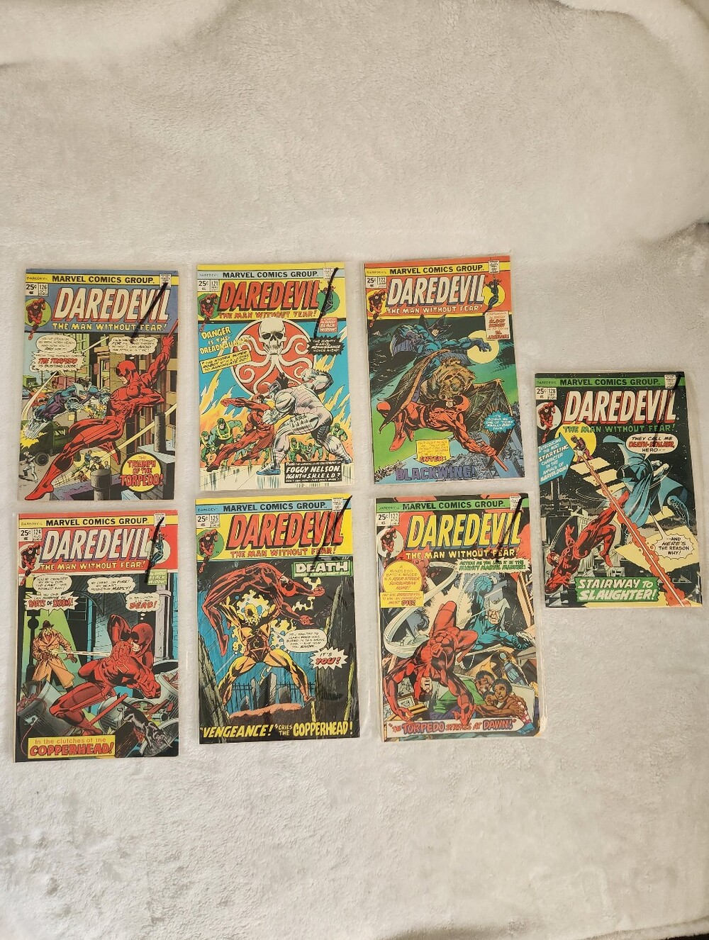 Daredevil 7 Comic Lot 121 122 124 125 126 127 128 Marvel 1975 Bronze Age Torpedo